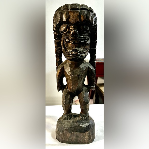 Vintage Hand Carved Wood Hawaiian Tiki God Figure Kuka 'ilimoku King Kamehameha - Picture 1 of 13